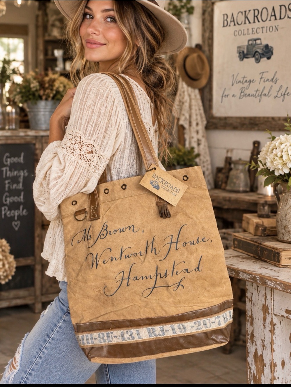 Backroads Collection Vintage-Inspired Canvas Tote Bag